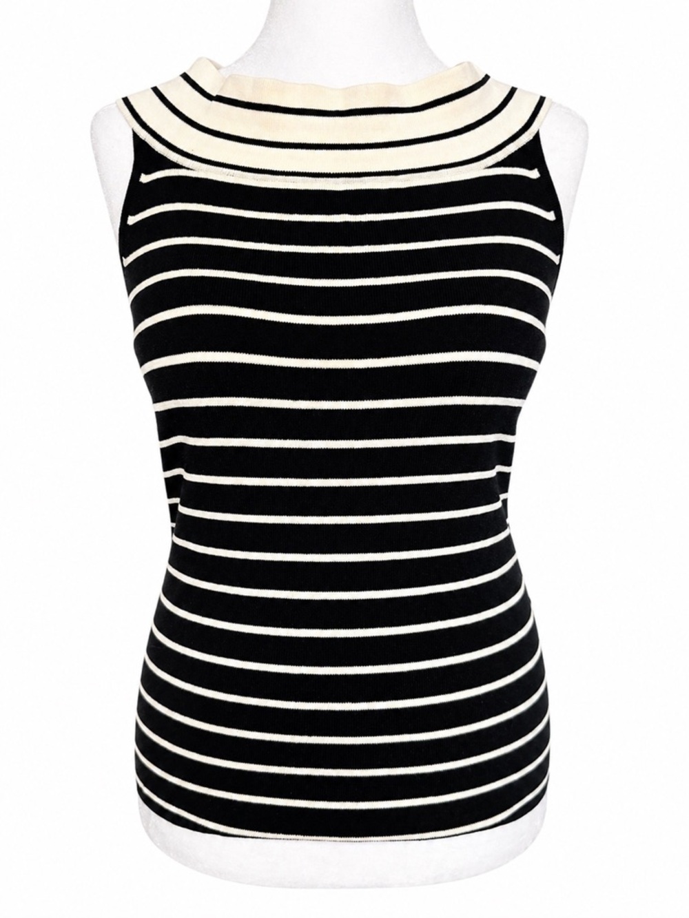 NWT Carol Rose Black White Striped Knit Tank Sleeveless Top Classic L